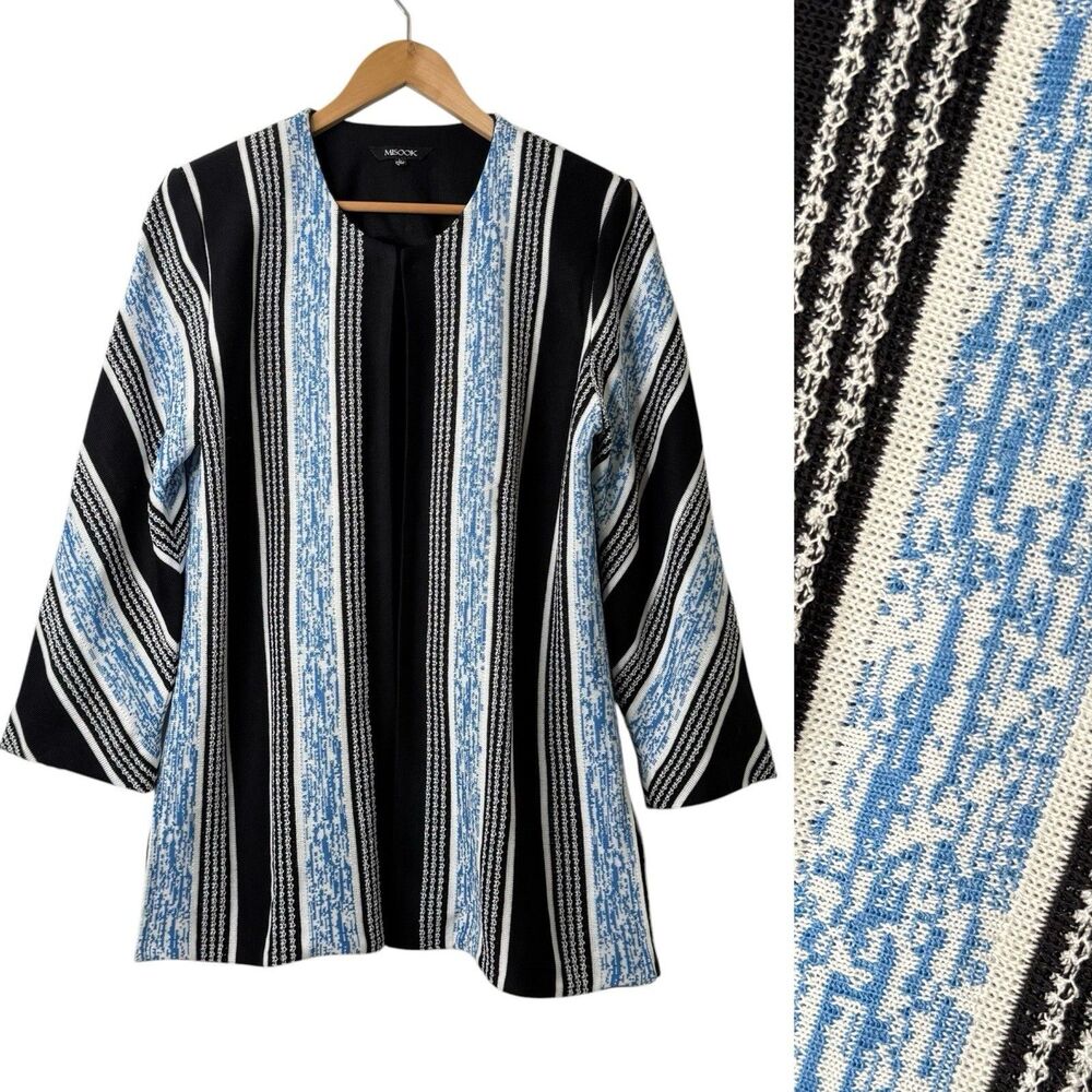 Misook Striped Knit Open Front Cardigan Jacket L Quiet Luxury Career Minimalist